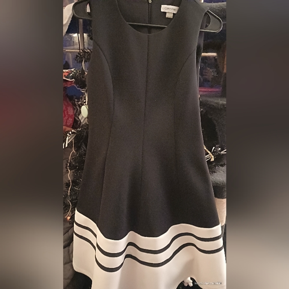 Calvin Klein Scuba Contrast Hem Fit and Flare Dress